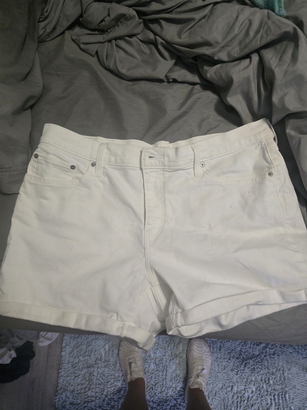 Levi's White Denim Rolled Hem Jean Shorts